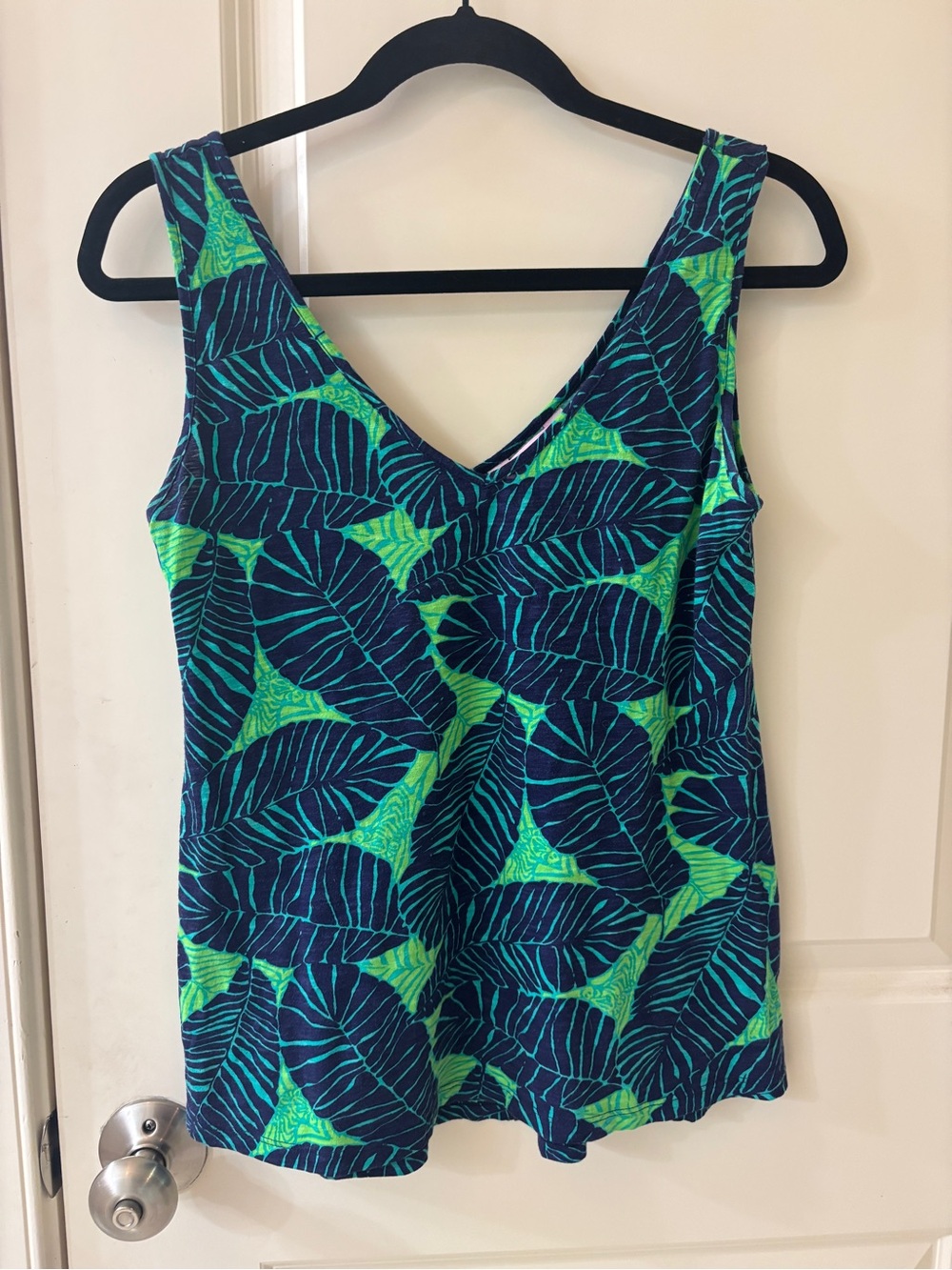 Lilly Pulitzer Tropical Leaf Print Tank Top | Size S | Navy & Green